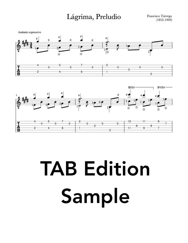 Lágrima, Preludio by Francisco Tárrega - PDF Sheet Music and TAB