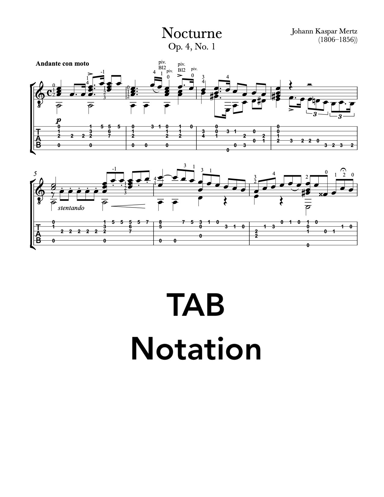Nocturne No.1, Op.4  by Mertz (Tab Sample)