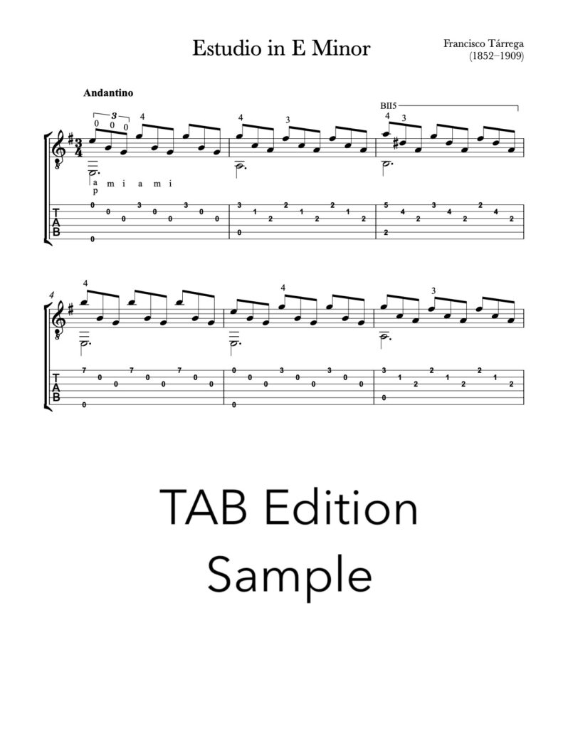 Estudio by Tarrega for Classical Guitar (TAB Sample)