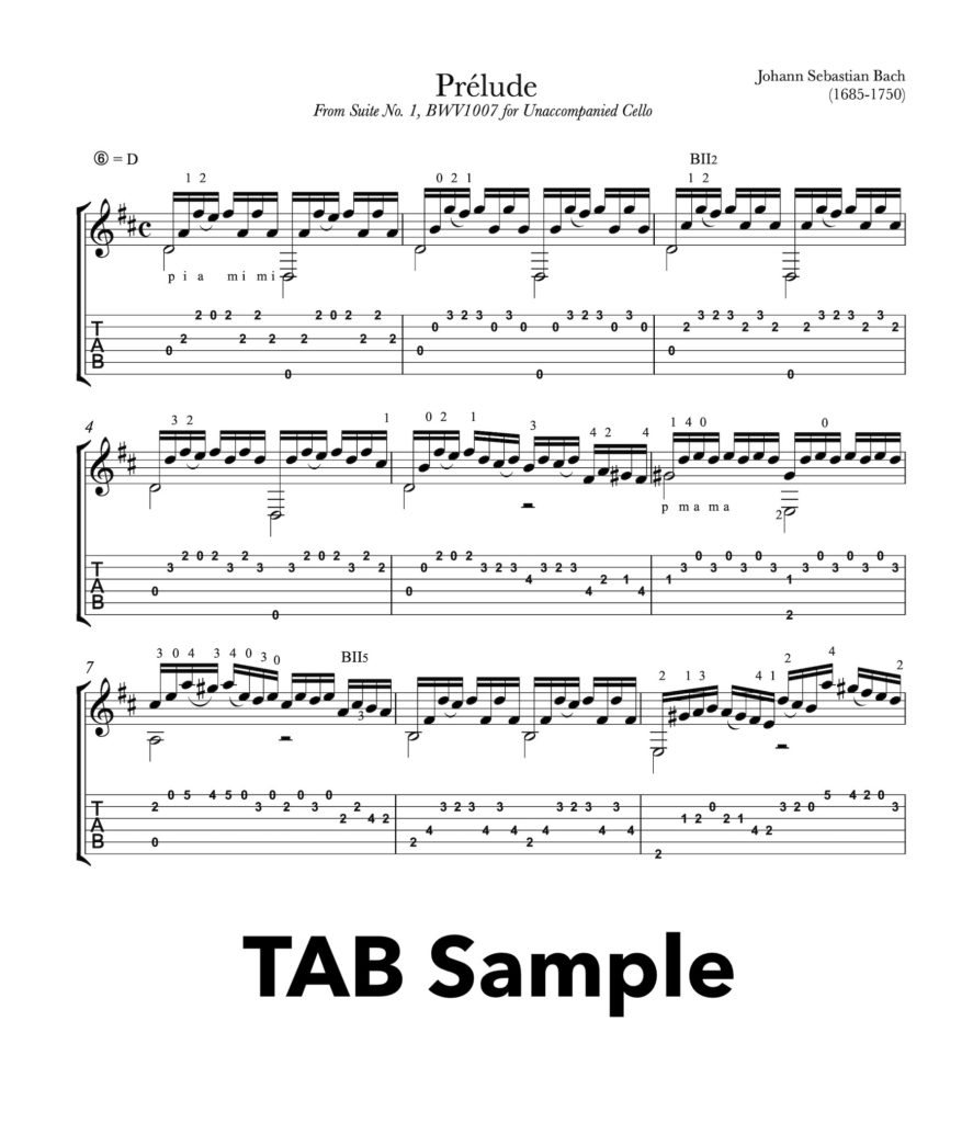 Bach Cello Suite No.1, BWV 1007 for Guitar (Tab Sample)