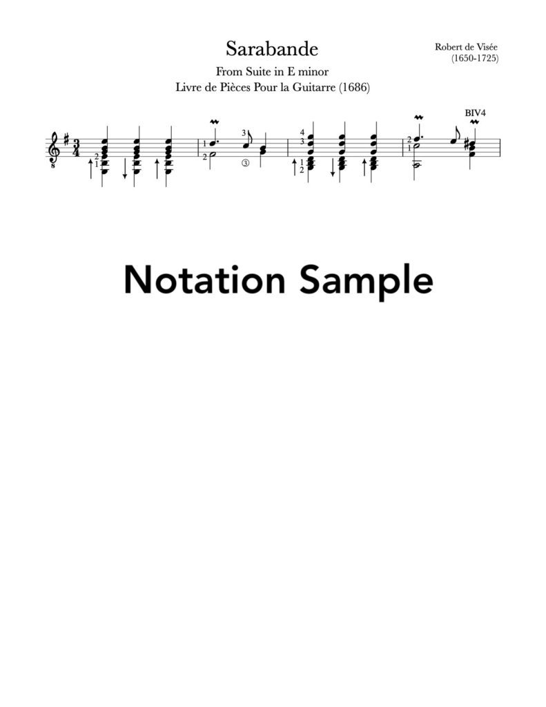 Sarabande in E Minor by Visée (Sample Notation)