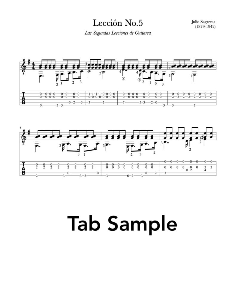 Lección No.5, Book 2 by Sagreras (PDF Sheet Music and Tab)