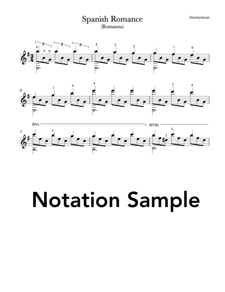 Spanish Romance Free PDF Sheet Music or Tab for Classical Guitar