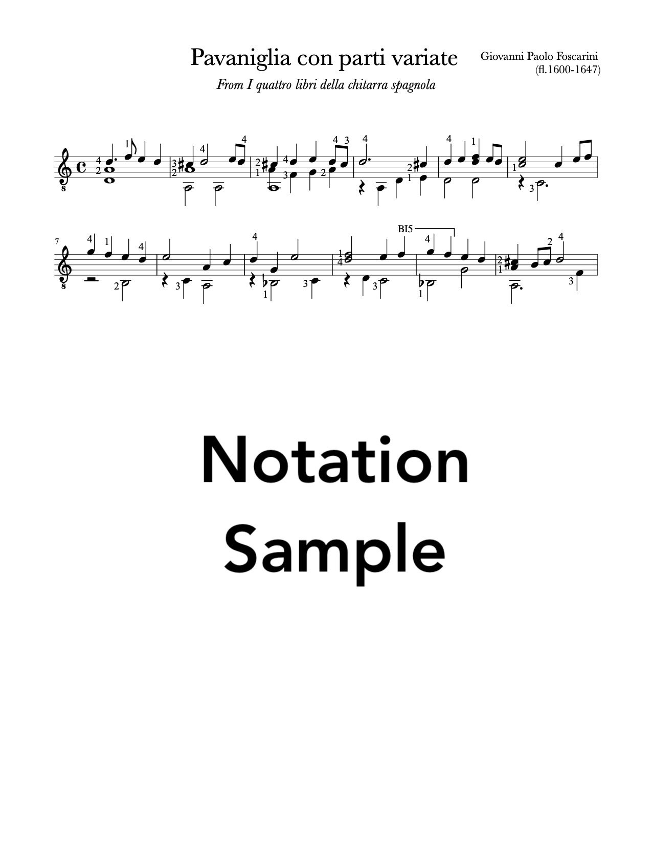 Pavaniglia con parti variate by Foscarini (Notation Sample)