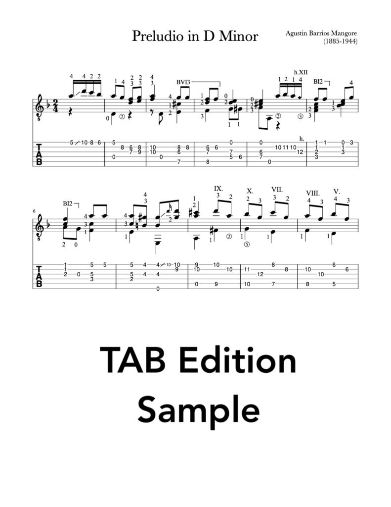 Preludio in D Minor by Barrios (TAB Sample)