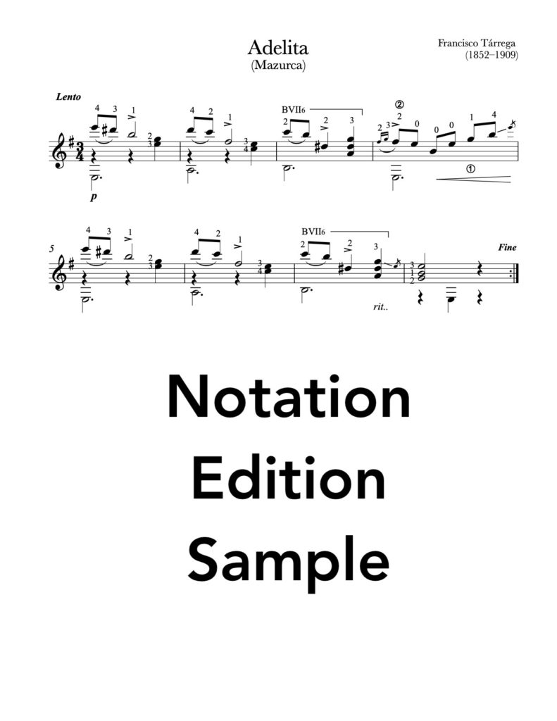 Adelita (Mazurca) by Tárrega (PDF Sheet Music Sample)